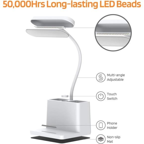 LED Small Desk Lamp, AXX Desk Lamps for Home Office, White Desk Light for Kids - Picture 3 of 6